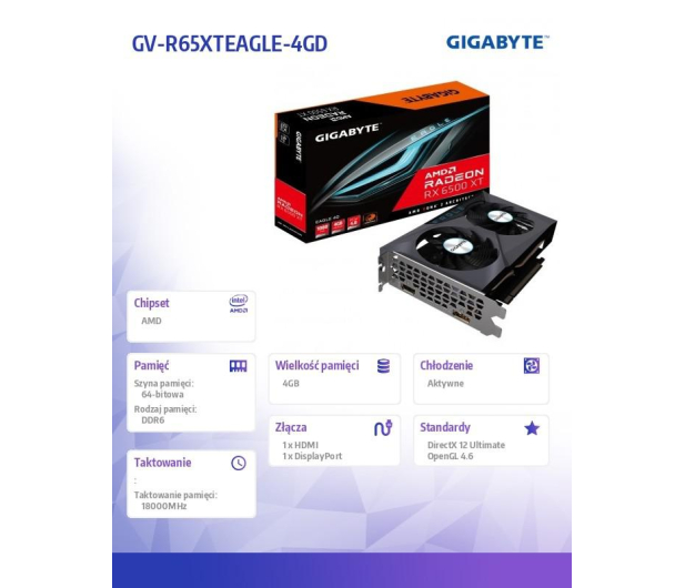 GIGABYTE Karta graficzna RX 6500XT EAGLE 4GB GDDR6 64bit DP/HDMI GV-R65XTEAGLE-4GD - 714836 - zdjęcie 12
